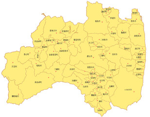 Obraz premium 福島県 地図 黄色 イラスト