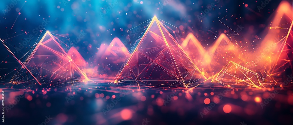 Aufkleber futuristic geometric shapes in neon colors, glowing lights and dynamic structures floating in cybers