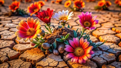 Resilient Blossoms: Macro Photography of Colorful Flora Thriving in Arid Environments, Nature's Tenacity and Beauty Amidst Harsh Conditions