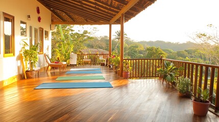 Chronic health risk wellness a serene wellness center scene where individuals practice yoga, mindfulness, and healt
