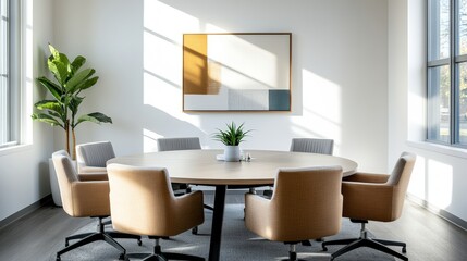Fototapeta premium Cozy Meeting Room with Circular Table and Natural Light