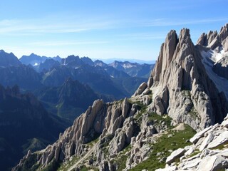 A breathtaking view of jagged peaks and rugged cliffs in the Rocky Mountains, rocky formations, natural beauty
