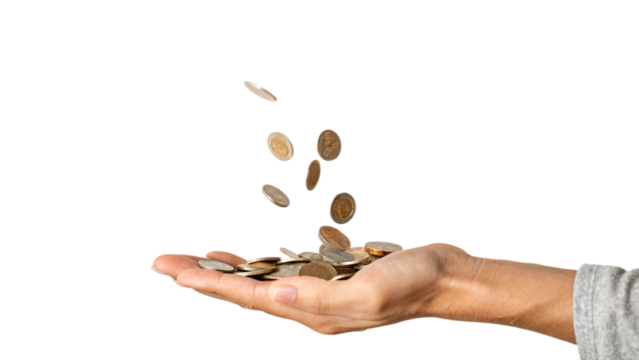 Hand holding coins, symbolizing wealth and financial prosperity