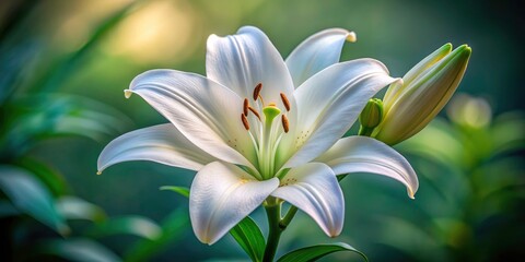 Stunning Close-Up of a Single Pure White Lily Head in Natural Light - Floral Beauty, Botanical Elegance, Nature Photography, Minimalism, Serenity, and Peaceful Vibes