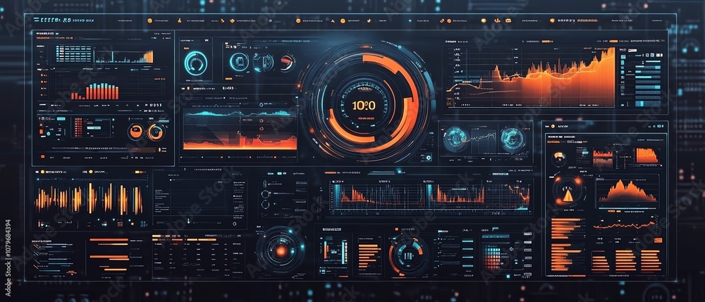 Fototapete futuristic industrial control interface with advanced dashboard, showcasing realtime performance cha
