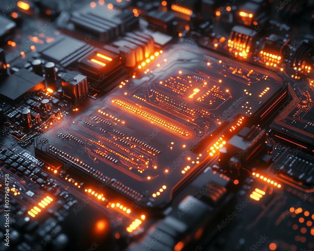 Poster Hightech 3D rendering of a futuristic motherboard