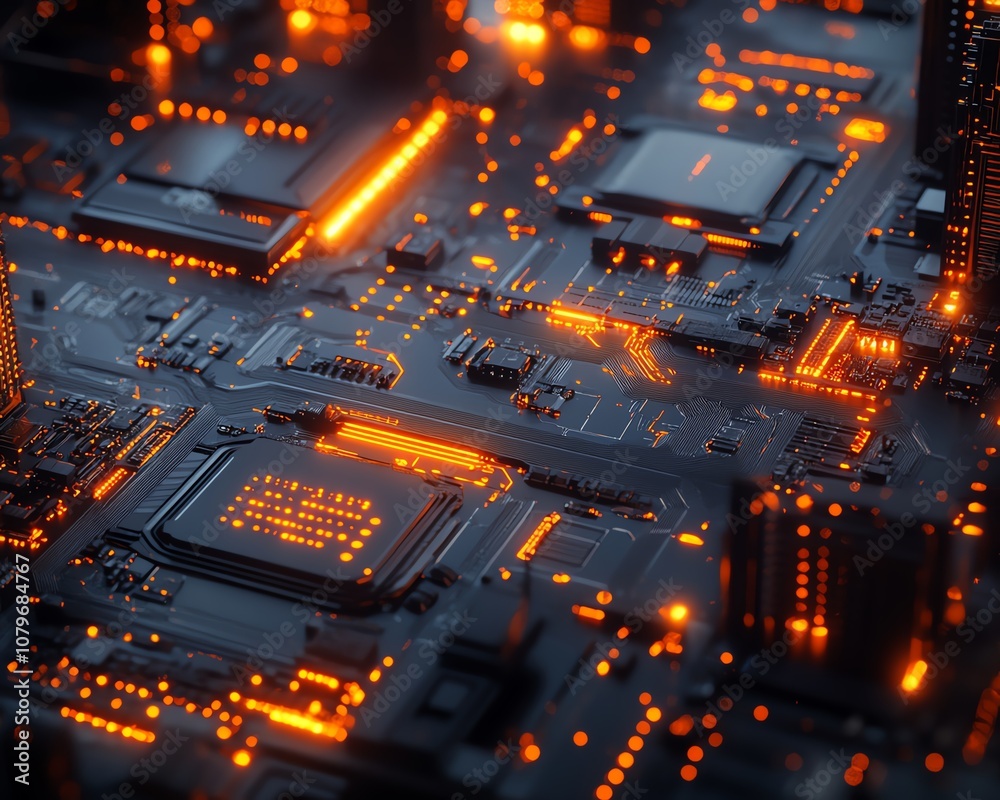 Poster Hightech 3D rendering of a futuristic motherboard