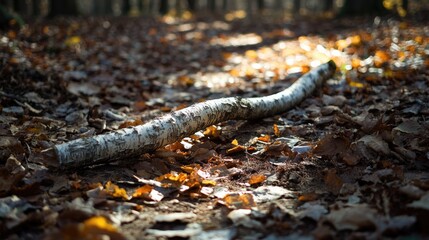 Fallen Birch Branch in Autumn Woods