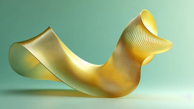 Abstract Golden Ribbon: A mesmerizing 3D render of a golden ribbon, undulating gracefully against a soft teal backdrop. The intricate linework adds depth and texture.