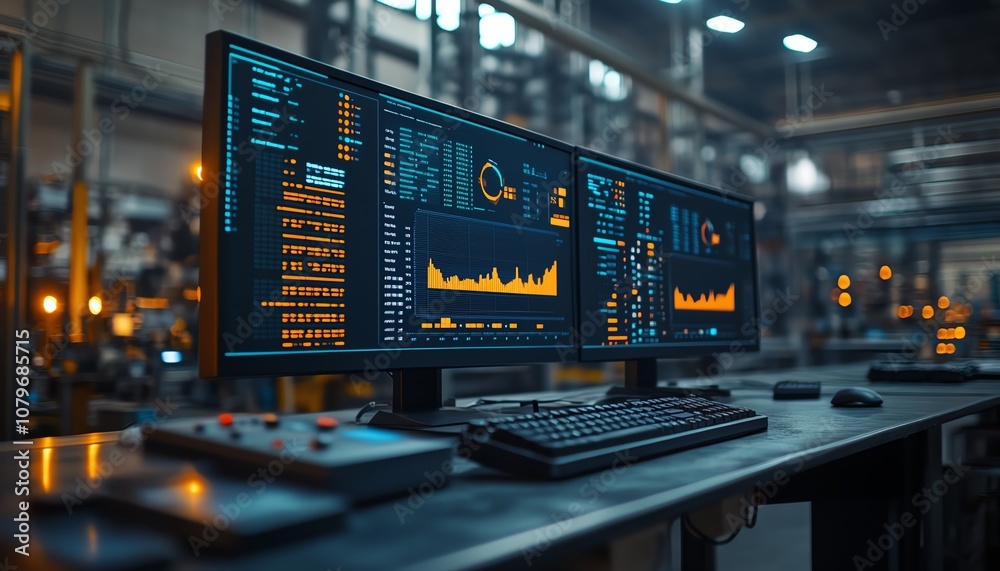 Aufkleber Realtime analytics and performance charts displayed on a hightech control interface, part of a futuristic industrial setting, emphasizing datadriven decisionmaking
