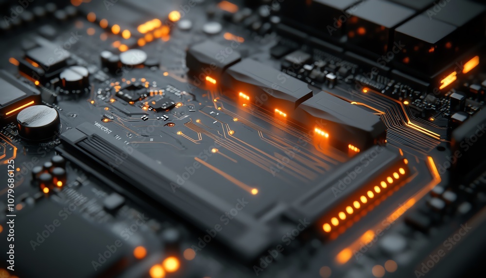 Aufkleber 3d rendered futuristic motherboard with illuminated circuits, interconnected digital pathways, repre