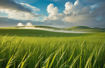 Obraz premium Windy Grassland with Swaying Grass Open Field