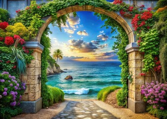 Fototapeta premium Vibrant Puzzle Gateway to Tranquil Ocean Scene: A Captivating Candid Photography Exploration of Colorful Nature, Serene Waters, and Stunning Landscapes for Relaxation and Inspiration