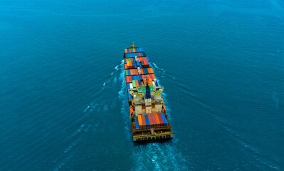 Aerial view of the freight shipping transport system cargo ship container. international...