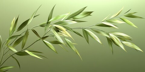 Fototapeta premium A delicate green branch with elongated leaves against a soft gradient background.