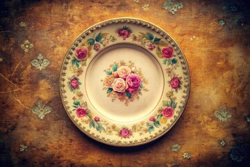 Vintage Style Plate Photography - Elegant Porcelain Dish, Retro Aesthetic, Classic Tableware, Textured Surface, Soft Lighting, Minimalist Composition, Rustic Charm, Timeless Design, Nostalgic Appeal