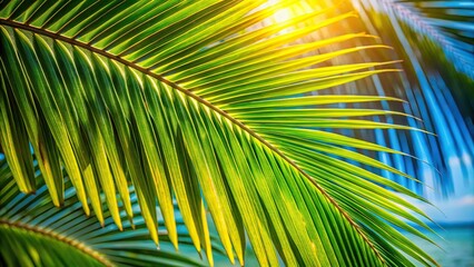 Fototapeta premium Close-up shot of palm frond texture, perfect for a tropical background