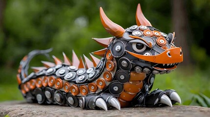 Futuristic mechanical dragon sculpture a fantasy creature digital art model with intricate robotic design 3D printed toy figure or ornament display