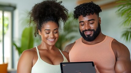 Loving embrace of an affectionate diverse couple sharing a joyful moment together in a comfortable harmonious living space filled with plants and natural light