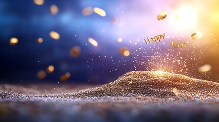 Sparkling of joy and festiveness with golden and silver glitter confetti and blurred lights on a dark night background  Vibrant magical and full of energy for a happy new year or other special event