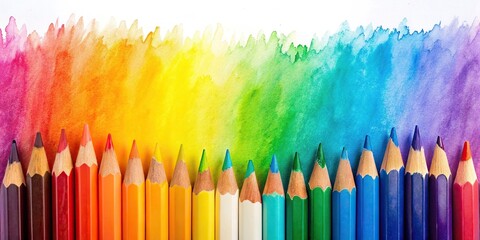 Close-up artwork of colored pencil and watercolor on white background