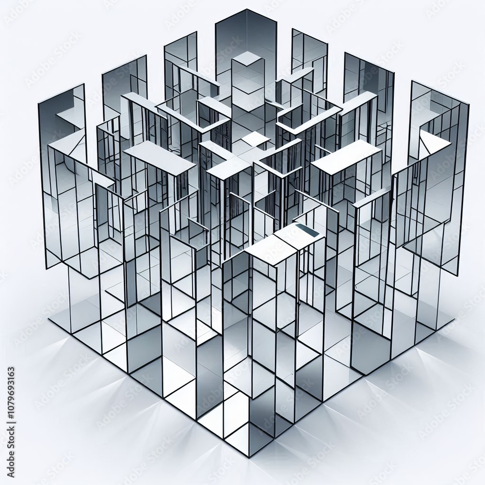 Poster mirrors are arranged to create distorted reflections that only a