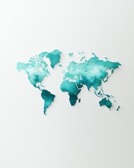 Stylized world map illustration with turquoise watercolor effect on a white background.