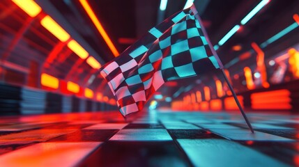 Checkered Flag Race Finish Line Neon Lights