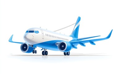 Fototapeta premium Stylized blue and white airplane design, isolated on a white background, showcasing modern aviation aesthetics.