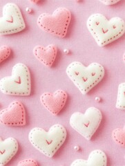 Obraz premium A phone wallpaper with a pastel aesthetic, featuring a pink and white heart pattern, a pink background, with generative ai
