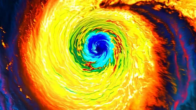 Hurricane close to Thailands shoreline, satellite perspective with visible eye