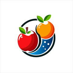 fresh fruit apple and orange colorful logo vector template