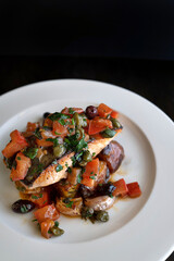 Dish of Grilled Salmon with Mediterranean Vegetables 