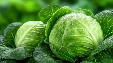 Obraz premium Closeup of fresh green lettuce with glistening water droplets, perfect for healthy meals and recipes