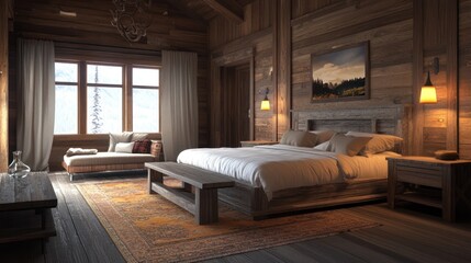 Cozy Cabin Bedroom with Mountain View