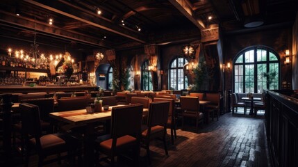 Fototapeta premium Dark Wood Bar Interior