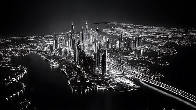  Dubai city map, monochrome images in subtle