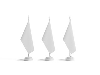3D Front View White Desk Flags Mockup Render