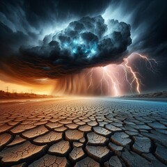 Extreme Weather A raging storm with lightning striking a parched