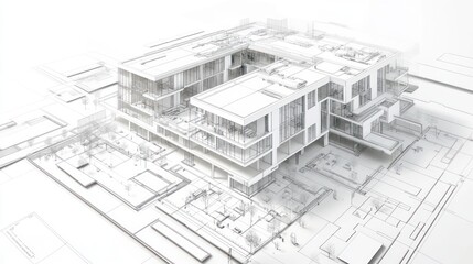 Architectural rendering of a modern building design.