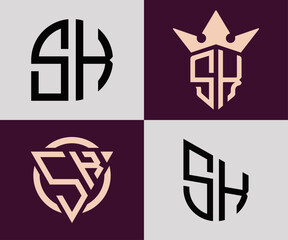 Creative simple Initial Letters SK Logo Designs Bundle.