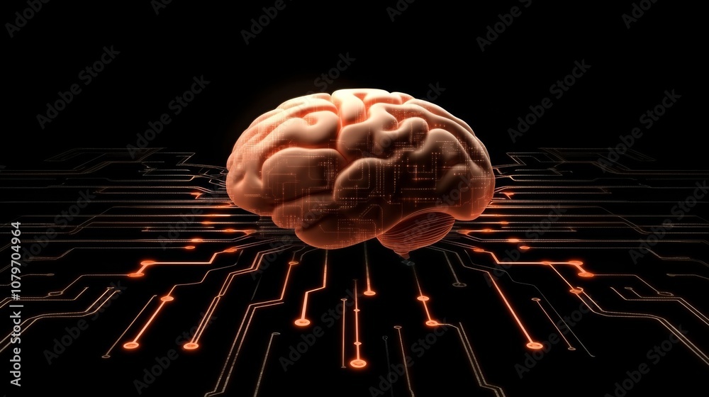 Leinwandbilder futuristic concept of a brain with digital circuits representing technology, artificial intelligence