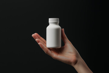 White Plastic Bottle Mockup in Hand on Black Background