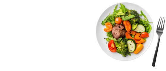 Fresh salad with colorful vegetables and beef. transparent background