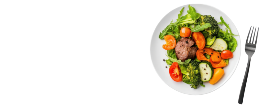 Fresh salad with colorful vegetables and beef. transparent background