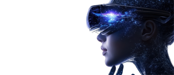 Futuristic woman with virtual reality headset. transparent background