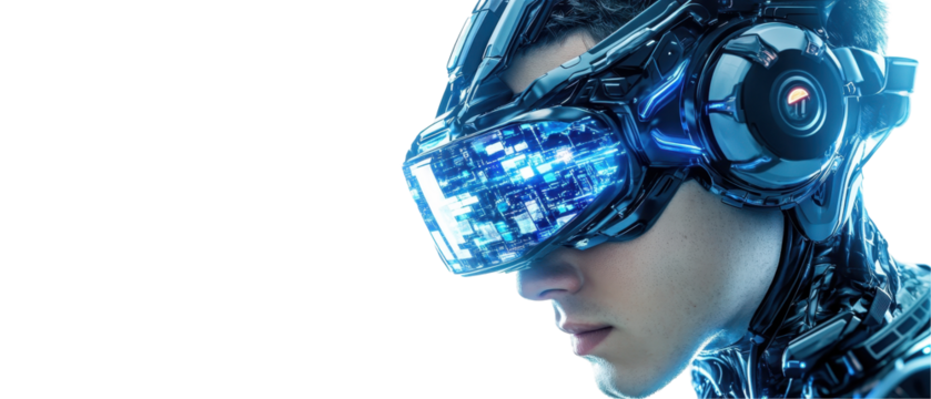 Futuristic virtual reality technology user. transparent background