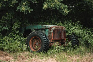 Fototapeta premium Rusty tractor abandoned in a field.