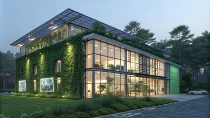 Fototapeta premium Modern eco-friendly building surrounded by greenery