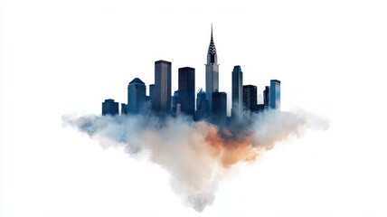 Fototapeta premium Economic Growth and Climate Change concept. A stylized city skyline emerges from cloud-like formations, combining an artistic approach with urban elements.
